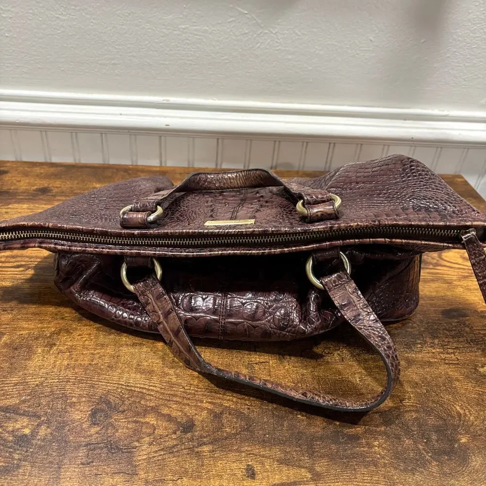 Brahmin Satchel Pecan Brown Croc Embossed Melbourne Leather Shoulder Bag READ